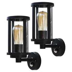 "Charlotte" Black Outdoor IP44 Wall Light with Motion Sensor - 2 Pack - Picture 1 of 7
