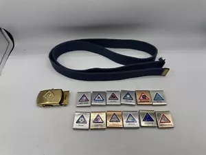 BOY SCOUTS CUB SCOUT YOUTH BLUE BELT - BELT BUCKLE - 12x MERIT BADGE SLIDE - Picture 1 of 6