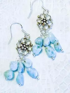 PENDIENTES CYNTHIA LYNN "JOYA DEL CARIBE" PLATA 925 AZUL LARIMAR CUENTAS - Imagen 1 de 1