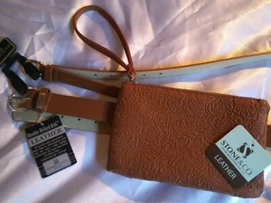 NWT Stone Mountain Brown Leather Fanny Pack Purse Bag Two Belts Four in One M - Picture 1 of 7