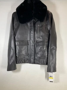 Michael Kors schwarze Lederjacke Reißverschlusstaschen Größe M mit aufgesetztem Etikett - Bild 1 von 16