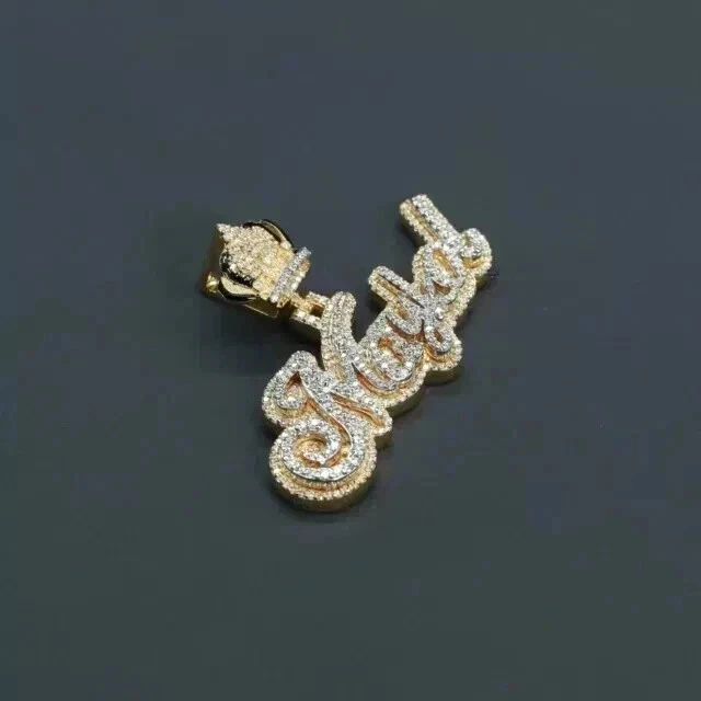 2Ct Round Real Moissanite Custom Letter Pendant 14K Yellow Gold Plated Silver - Image 1 of 4