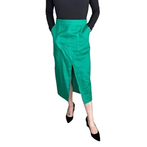 Falda midi Jackson de lino liso verde vibrante REISS para mujer talla 6 nueva con etiquetas carrera - Imagen 1 de 11
