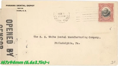 Canal Zone WWI Censored Cover Scott 53 Overprint Feb 5 Cancel 1918 - Image 1 of 3