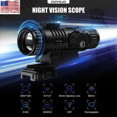 2560x1920P Digital Night Vision Rifle Scope 5-20X Hunting Monocular W/ Crosshair - Image 1 of 4