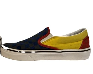 VANS Slip On Blue/Yellow Checkered Low Top Skate Shoes Men's 7 Women's 8.5 - Picture 1 of 12
