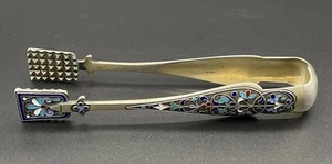 Antique Russian AK 88 Sterling Silver & Enamel Sugar Tongs 2+Toz - Picture 1 of 12