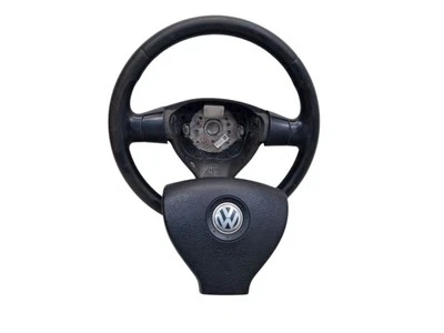 Lenkrad Schwarz Leder 3-Speichen passt für VW GOLF PLUS (521, 5M1) 2.0 TDI 16V - Bild 1 von 4