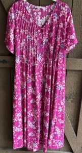 WOMAN WITHIN Pink Floral SS Dress 18W Back Tie Pleated Yolk Full Button Front - Picture 1 of 8