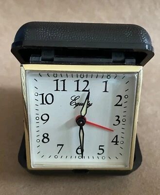 Vintage Travel Alarm Clock Wind Up Fold Up Style in Black Case--Working - Image 1 of 4