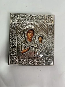 Gold Silver Orthodox Hand Made Icon of the Vergine Mary And Baby Jesus Christ - Picture 1 of 7