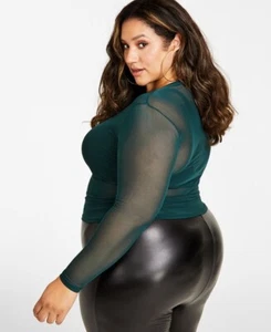 Nina Parker Women's Trendy Plus Size Sheer Mesh Top Holidays Pine Green 4X - Picture 1 of 4