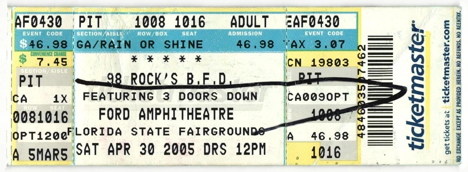 Boleto de concierto Breaking Benjamin Papa Roach Alter Bridge 2005 Tampa FL Foto 1 de 1