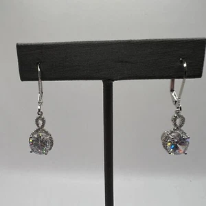 Pierced Earrings Crystal Dangle Drop Silver Tone Elegant Statement - Picture 1 of 9