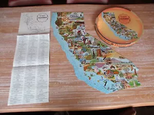 1969 CALIFORNIA SPRINGBOK JIGSAW PUZZLE MAP - COMPLETE w/ BOX & PAPER by FRACE - Picture 1 of 23