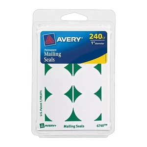 Sellos de correo permanentes Avery 6740 1" de diámetro redondos blancos 240/paquete - Imagen 1 de 2