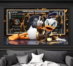 XXL LEINWAND BILD ER BIS 165x90x5 DONALD-DUCK MONEY POP-ART WANDBILD LUXUS LOFT - Bild 1 von 2
