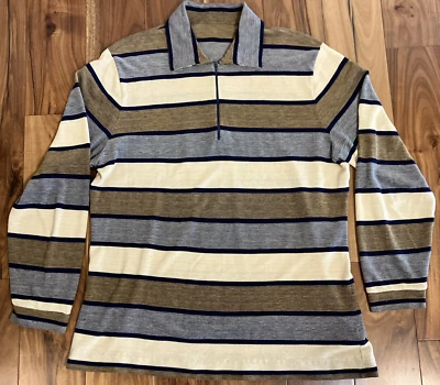Vintage 1970's Double Knit Quarter Zip Shirt Striped Sz Medium Leisure Mod Polo - Image 1 of 4