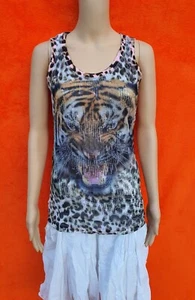 Damen Mädchen T - Shirt Shirt Top Sommer Oberteil Tiger Pailletten Neu ( 1333 ) - Bild 1 von 5