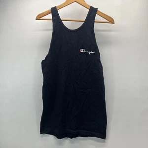 Vintage 90s Champion Black Faded Tank Top Medium Made in USA Chest Spell Out - Picture 1 of 14