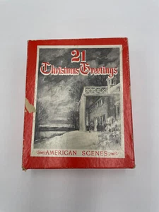 Set of 24 Antique Christmas Greeting Cards American Scenes Lithographs Box READ - Picture 1 of 12