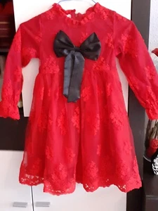 Kleid 120 , Spitzen Kleid , Weihnachtskleid , mit Schleife , rot , getr. - Bild 1 von 8