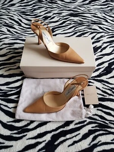 Jimmy Choo Nude Heels Slingback Mules Beige Camel Leather Size 3.5 EU 36.5 - Picture 1 of 18