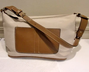 The Limited, Natural Beige Canvas & Genuine Cognac Tan Leather Trim Hobo Sh. Bag - Picture 1 of 12