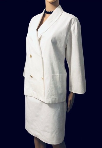 OFF WHITE Blazer vintage fatto a mano manica 3 4 gonna bianco sporco giacca floreale tuta boxy taglia 12