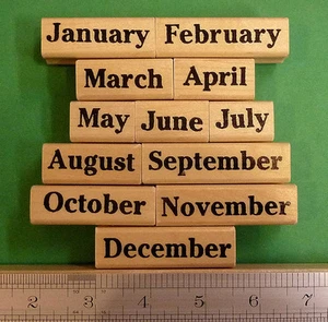 Months of the Year Rubber Stamp Set of 12, wood mounted teacher's set - Picture 1 of 2