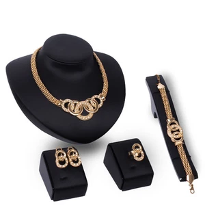 Gold & Silver Plated Crystal Necklace Bracelet Earrings Ring Wedding Choker Set - Picture 1 of 14