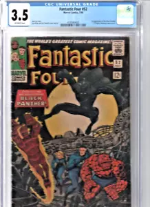 FANTASTIC FOUR # 52 (MARVEL 1966)KEY 1ST APP BLACK PANTHER- CGC 3.5 -VG- - Picture 1 of 5