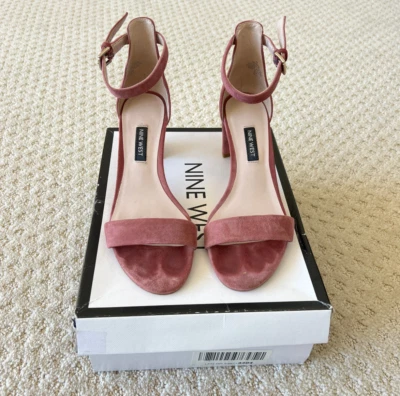 Sandalias Nine West Pruce Mujer Tacón Alto Correa al Tobillo Rosa Gamuza Talla 7 M Foto 1 de 4