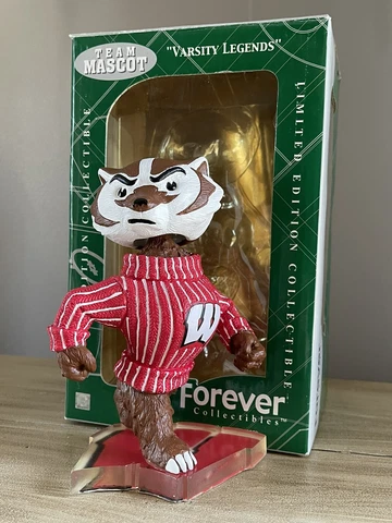 BUCKY BADGER Wisconsin Badgers 2004 “Clear Base Logo” Mascot Bobblehead NIB! Cover