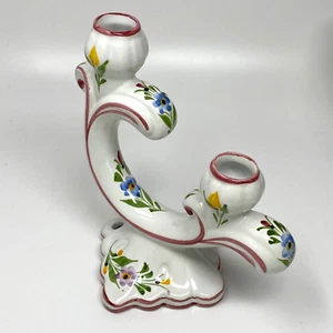 Portavelas Doble Cerámica Portugal Pintado a Mano Blanco Colorido Floral - Imagen 1 de 9