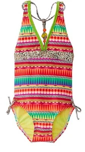 GOSSIP GIRLS Little Girls' Festive-Stripe One-Piece Swimsuit Size 14 - Picture 1 of 2