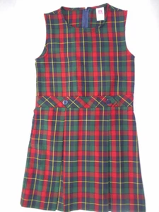Girls A+ Red & Green Plaid 2-Button Knife Pleat Uniform Jumper Dress Reg. Sz 8 - Picture 1 of 4