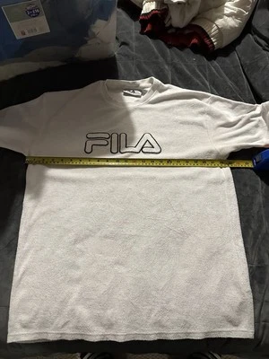 Fila Towelling T Shirt Medium White Retro Logo Velour Ellesse Lacoste Adidas - Image 1 of 4