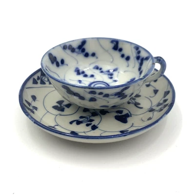 Antigua taza y platillo Arita Japón porcelana Demitasse azul blanco té café Foto 1 de 4
