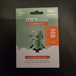 3 Months Mint Mobile Prepaid SIM Card 5GB & SAVE another $15 w my referal code - Zdjęcie 1 z 2