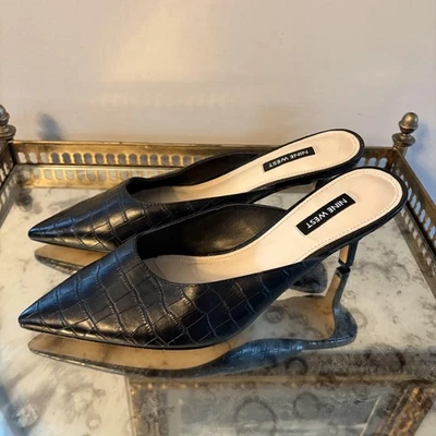Nine West Shoes Womens Size 8M Croc Embossed Pointed Toe Mule Heels Classic - Image 1 of 4