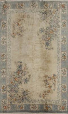 Vintage Beige Art Deco Chinese Large Rug 12x18 Ft Over Sized Vegetable Dye Rug - Image 1 of 4
