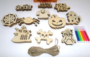 Shindel Halloween Wood Ornaments 66 Pieces Unfinished Wood Cutouts - Picture 1 of 9