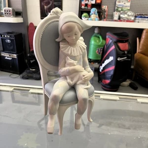 Lladro Harlekin Junge auf Stuhl mit Katze #1229 Rentner mattes Porzellan Spanien GROß - Bild 1 von 7