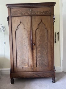 Georgian mahogony Linen Press Wardrobe Pugin Medieval Arts And Crafts - Picture 1 of 9