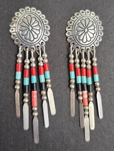 Pendientes colgantes de plata de ley 925 QT Quoc vintage nativos americanos - Imagen 1 de 3