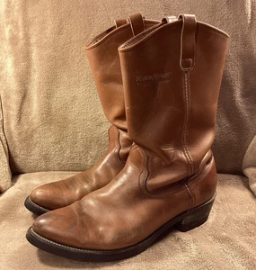 Mason Western BOOTS Tan Leather Western Work Riding Biker Boots Mens Sz 11.5 Vtg - Foto 1 di 10