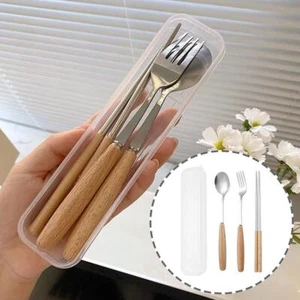 Steel Handle Cutlery Wooden Handle Cutlery Set With Transparent FAST - Picture 1 of 13