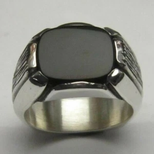 Natural Negro Onix Piedra preciosa con 14K Blanco Anillo Plata Chapado En Oro - Imagen 1 de 14