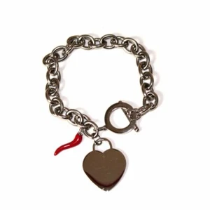 Bracciale donna in acciaio inox ciondolo charm cornetto rosso e cuore toggle - Foto 1 di 3